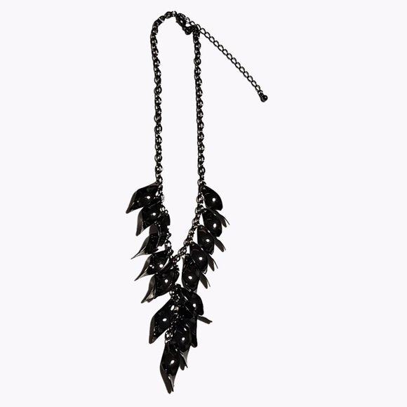 Boho Black Metal Leaves Feather Cascade Statement Bib Necklace Fashion Jewelry - Picture 3 of 7
